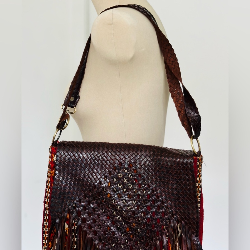 Vintage Kilim Moroccan Shoulder bag with leather fringe - Picture 3 of 8